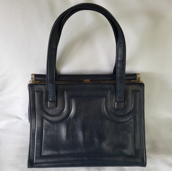 Vintage Handbags - Vintage Julius Resnick Navy Blue Pocketbook Handbag 1970s